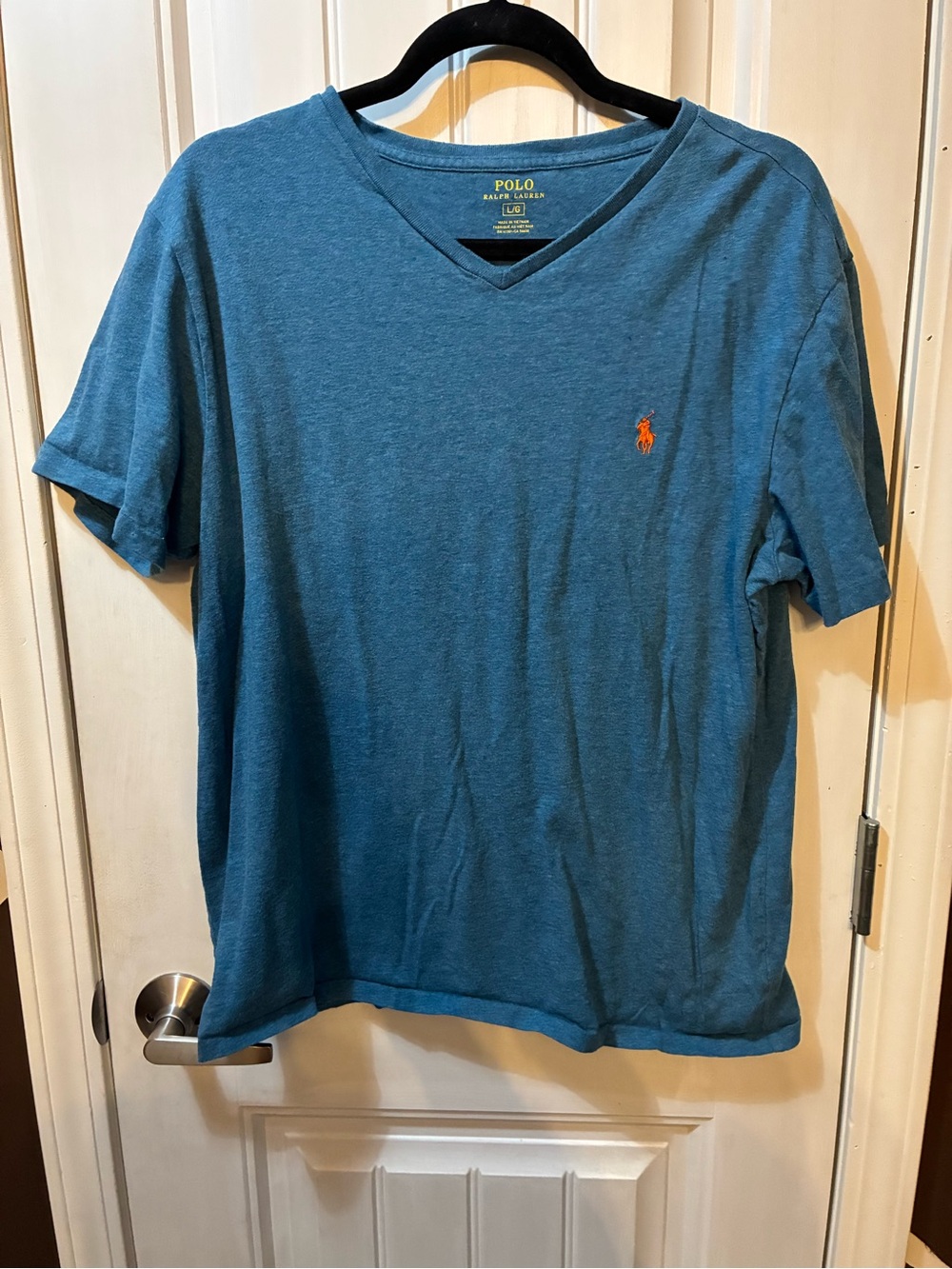 Polo by Ralph Lauren Teal V-Neck Tee with Orange Pony Logo